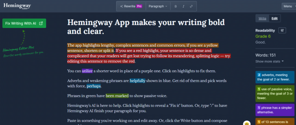 hemingway editor writing tools for blogging list