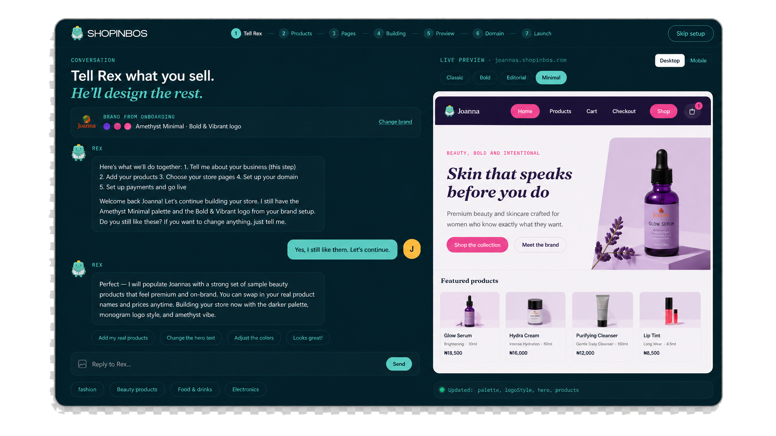 Shopinbos ecommerce store dashboard built as startup MVP