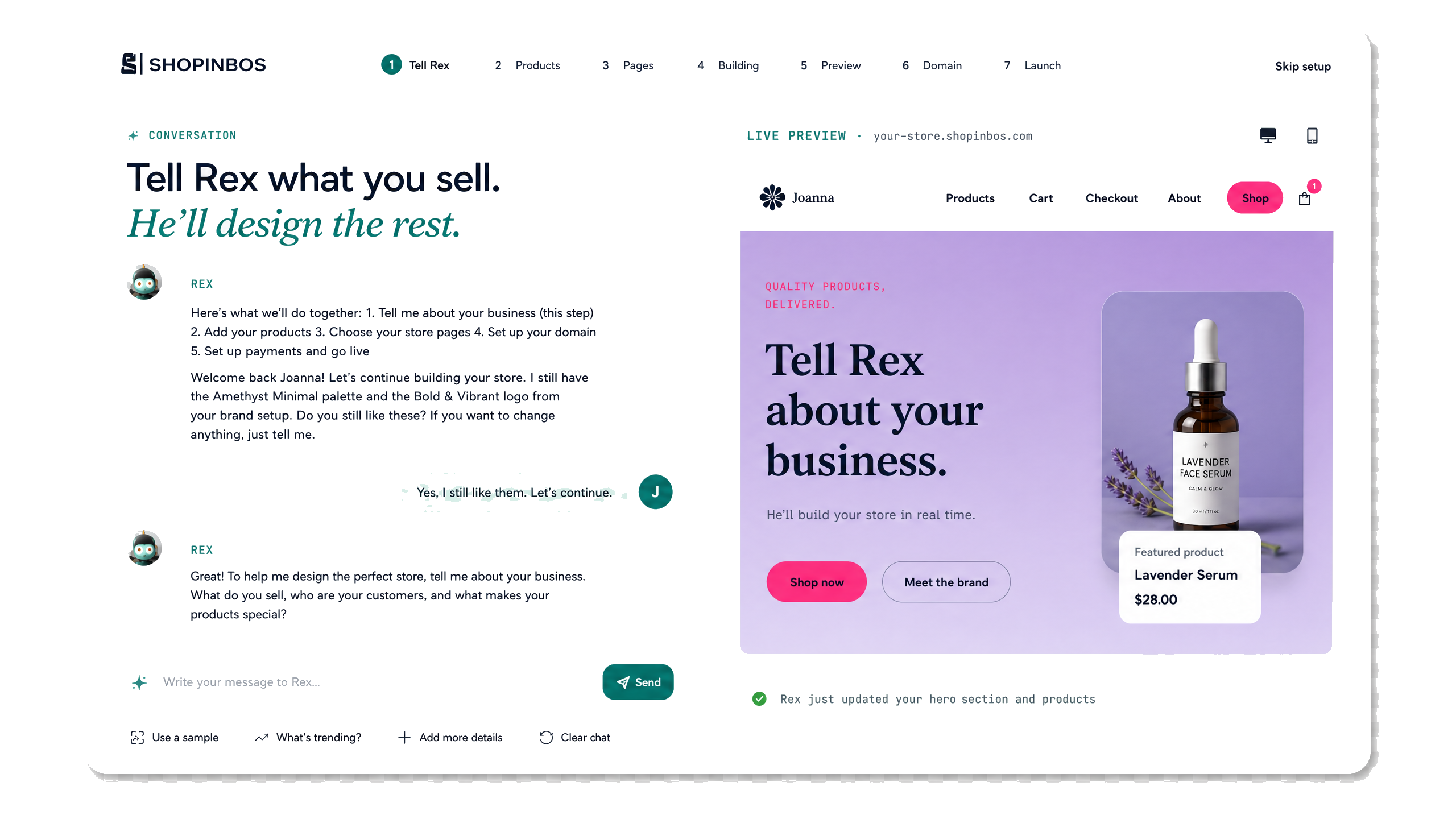Shopinbos ecommerce MVP dashboard preview