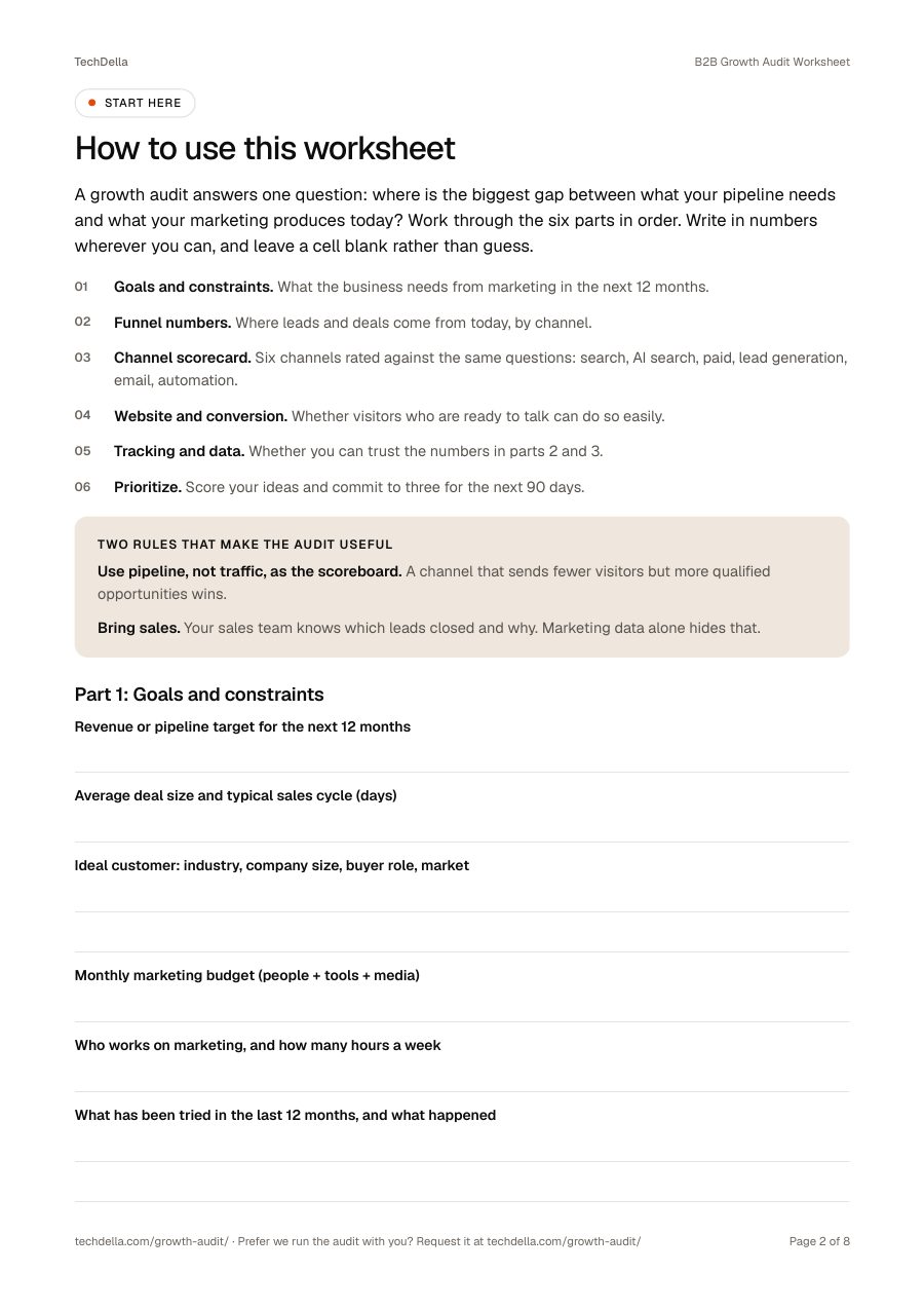 Page 2 of B2B Growth Audit Worksheet