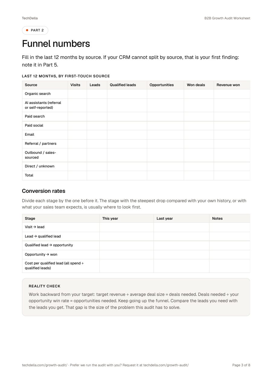 Page 3 of B2B Growth Audit Worksheet