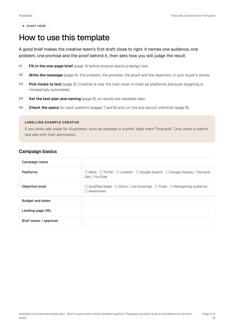 Page 2 of Paid Ads Creative Brief Template